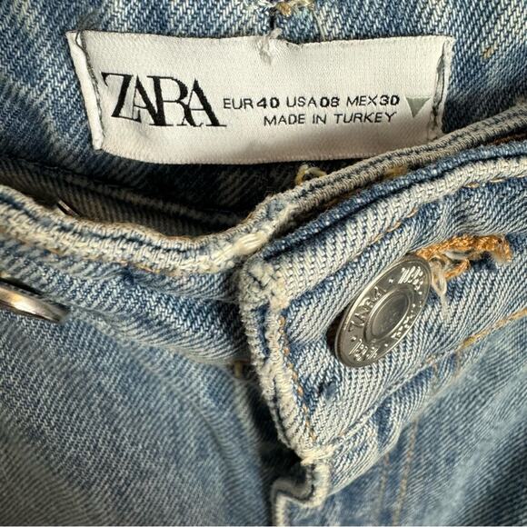 Zara Double Button Wide Leg Ripped Distressed Denim Jeans Size 8 - Picture 5 of 6